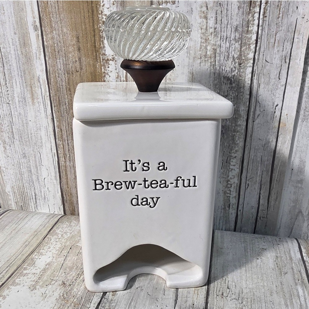 Mud Pie Brew-tea-ful Tea Bag Dispenser & Coffee Bar Wood Signs Bundle White
